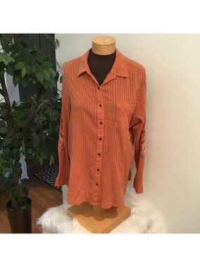 Sonoma Woman’s XL long sleeve button down hi Lo slightly sheer top cinna…